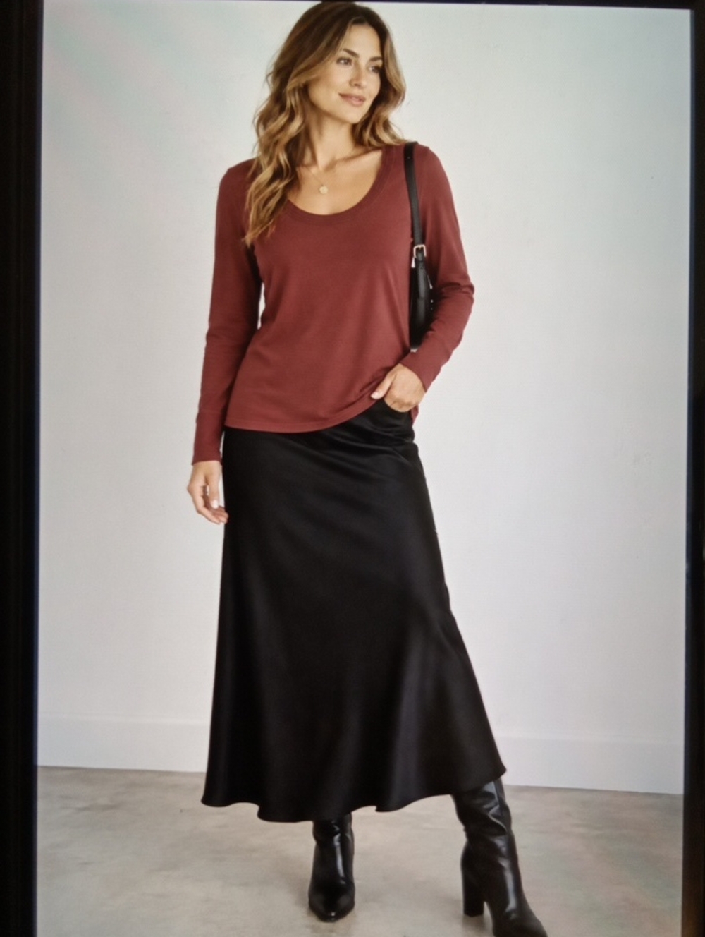 Peruvian Connection Womens Pima Cotton Long Sleeve Burgundy Scoop Top XL
